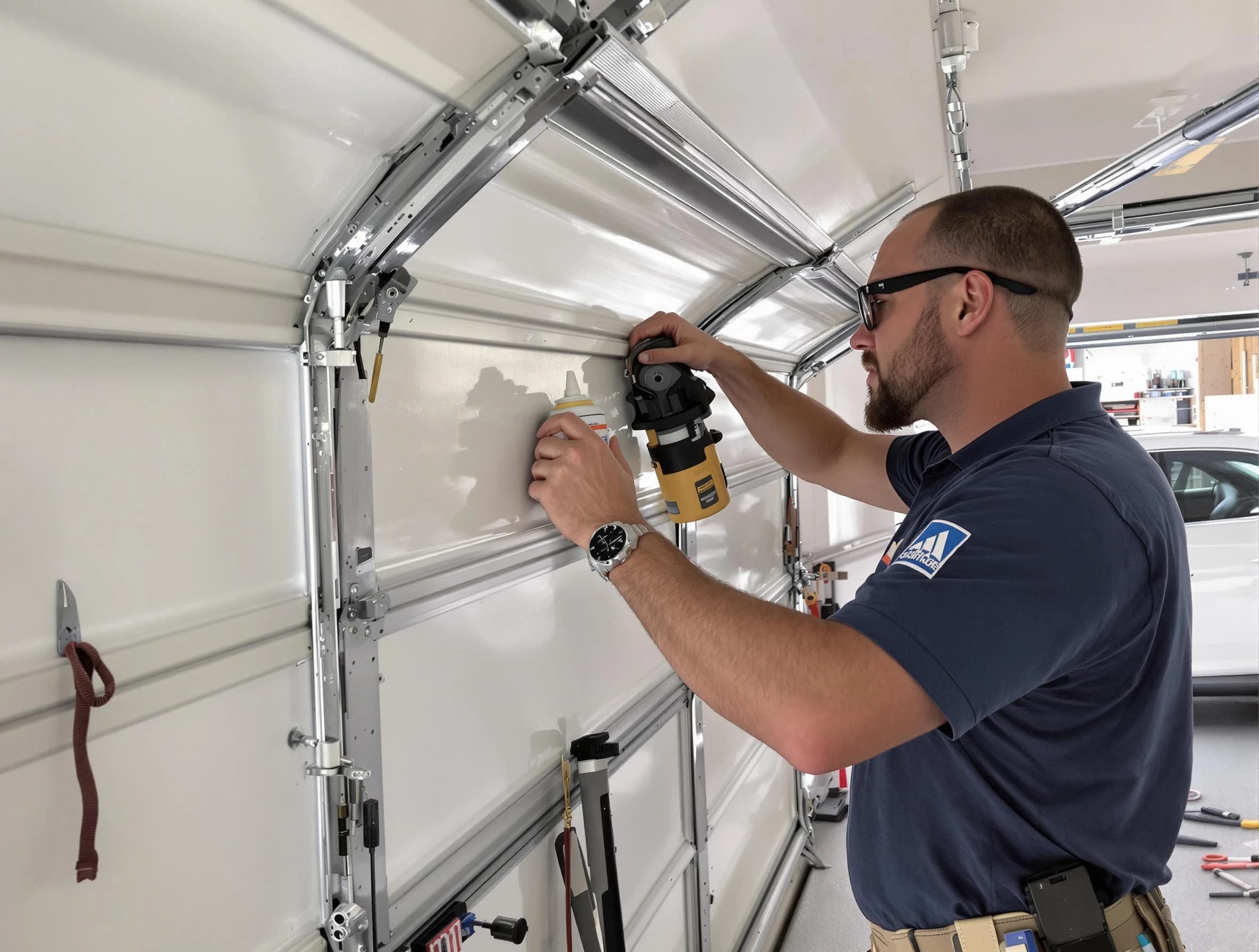 Webster Garage Door Repair technician performing comprehensive noise reduction service in Webster