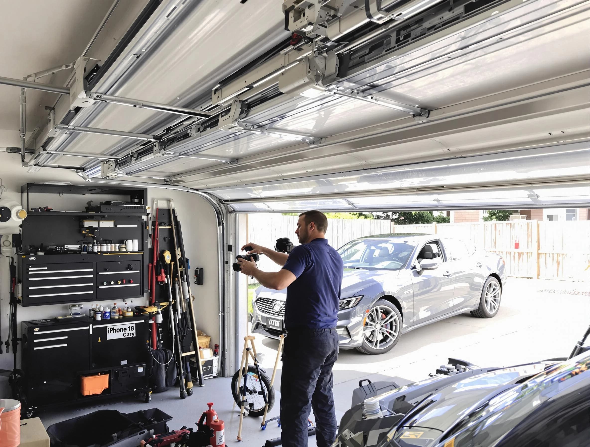 Webster Garage Door Repair technician fixing noisy garage door in Webster