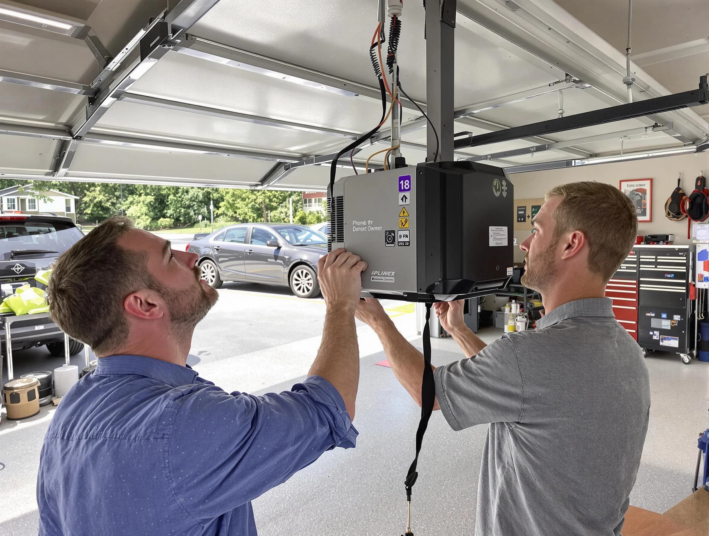 Webster Garage Door Repair technician installing garage door opener in Webster