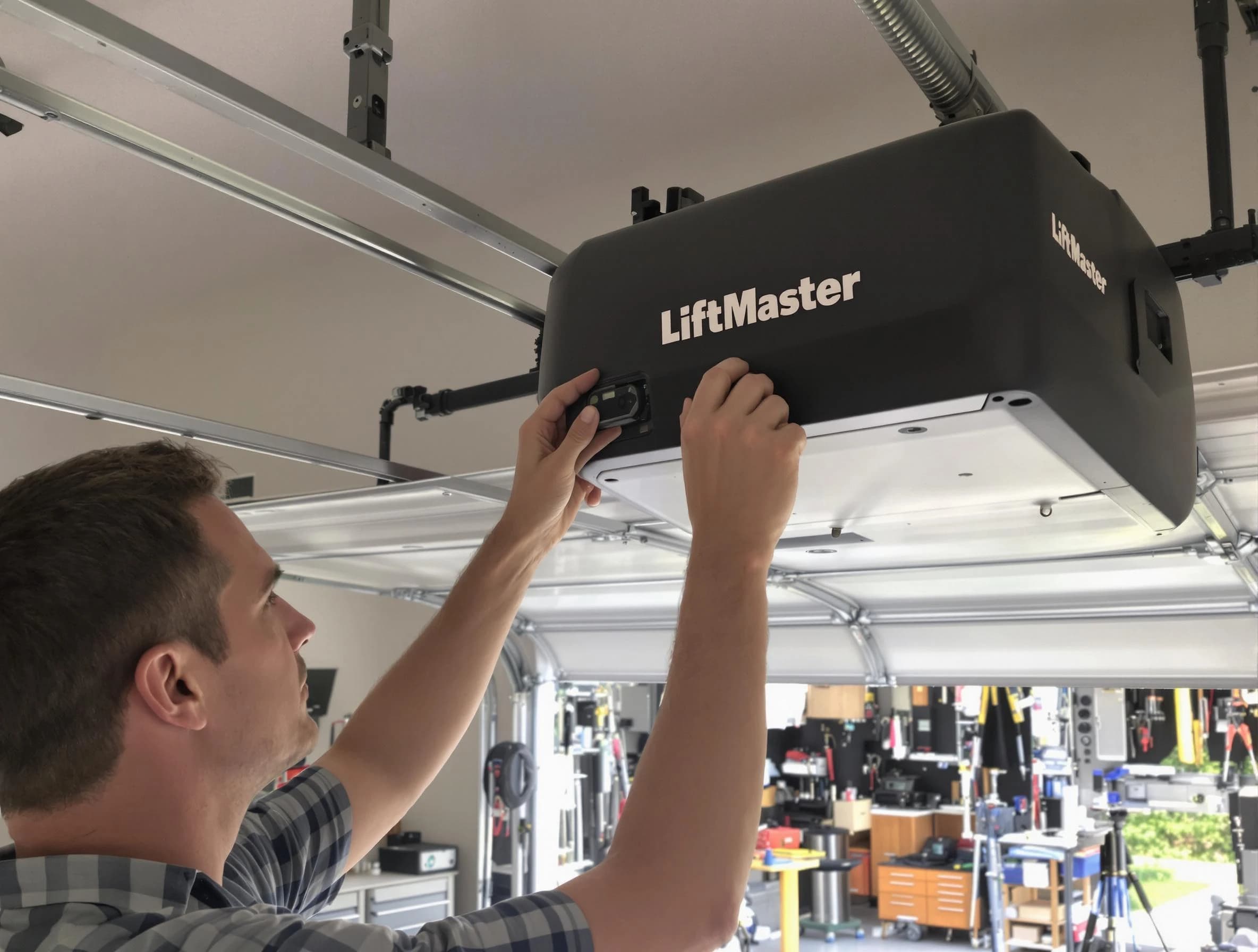 Webster Garage Door Repair technician repairing garage door opener in Webster