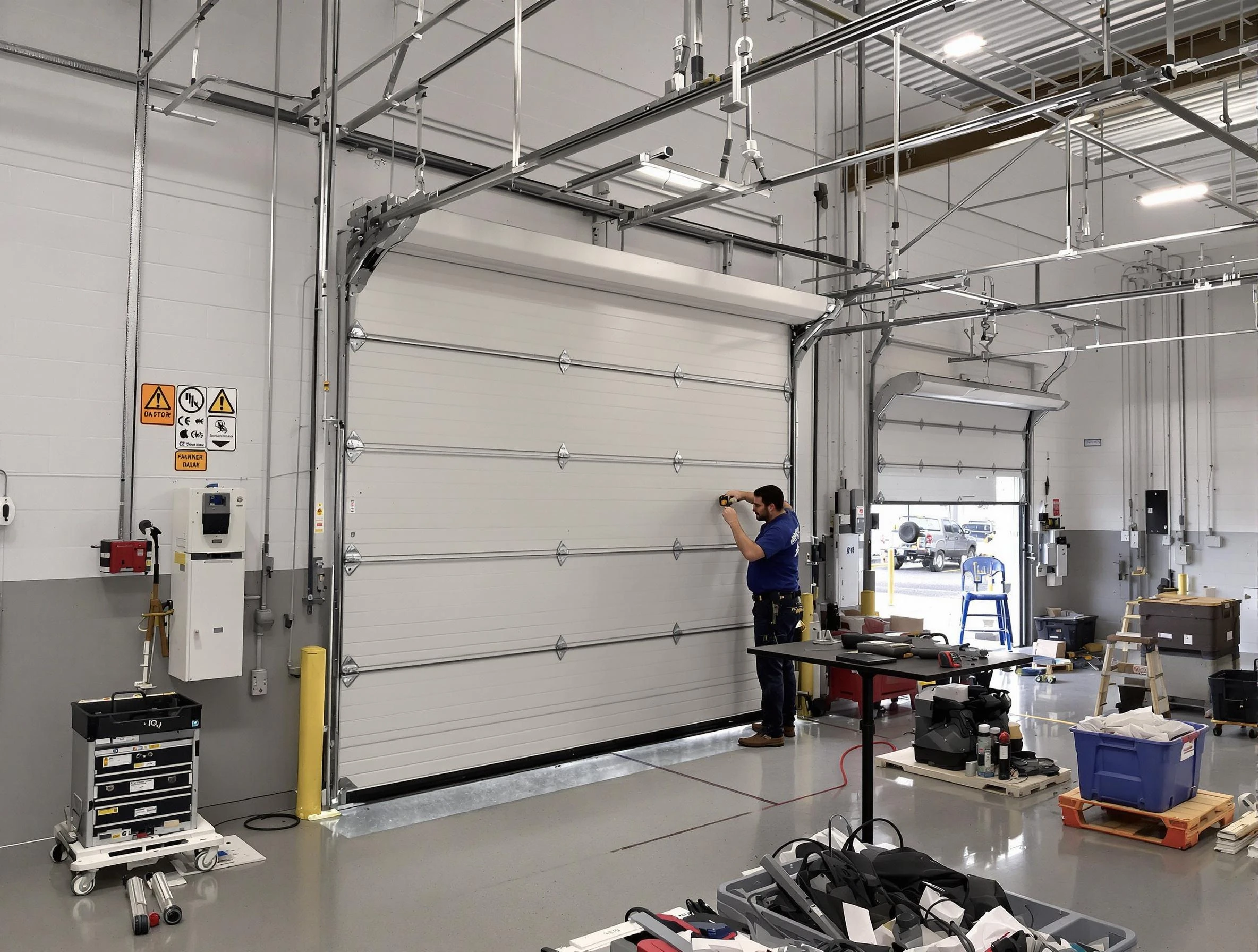 Commercial garage door repair being performed by Webster Garage Door Repair expert in Webster