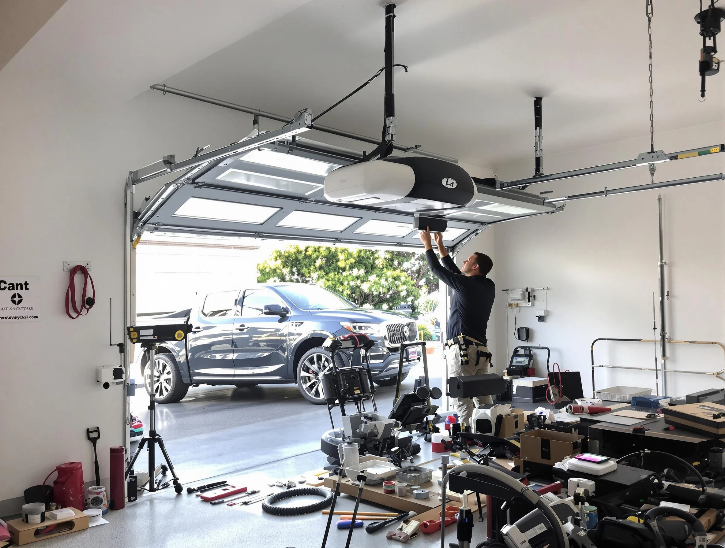 Webster Garage Door Repair specialist installing smart garage door opener system in Webster home