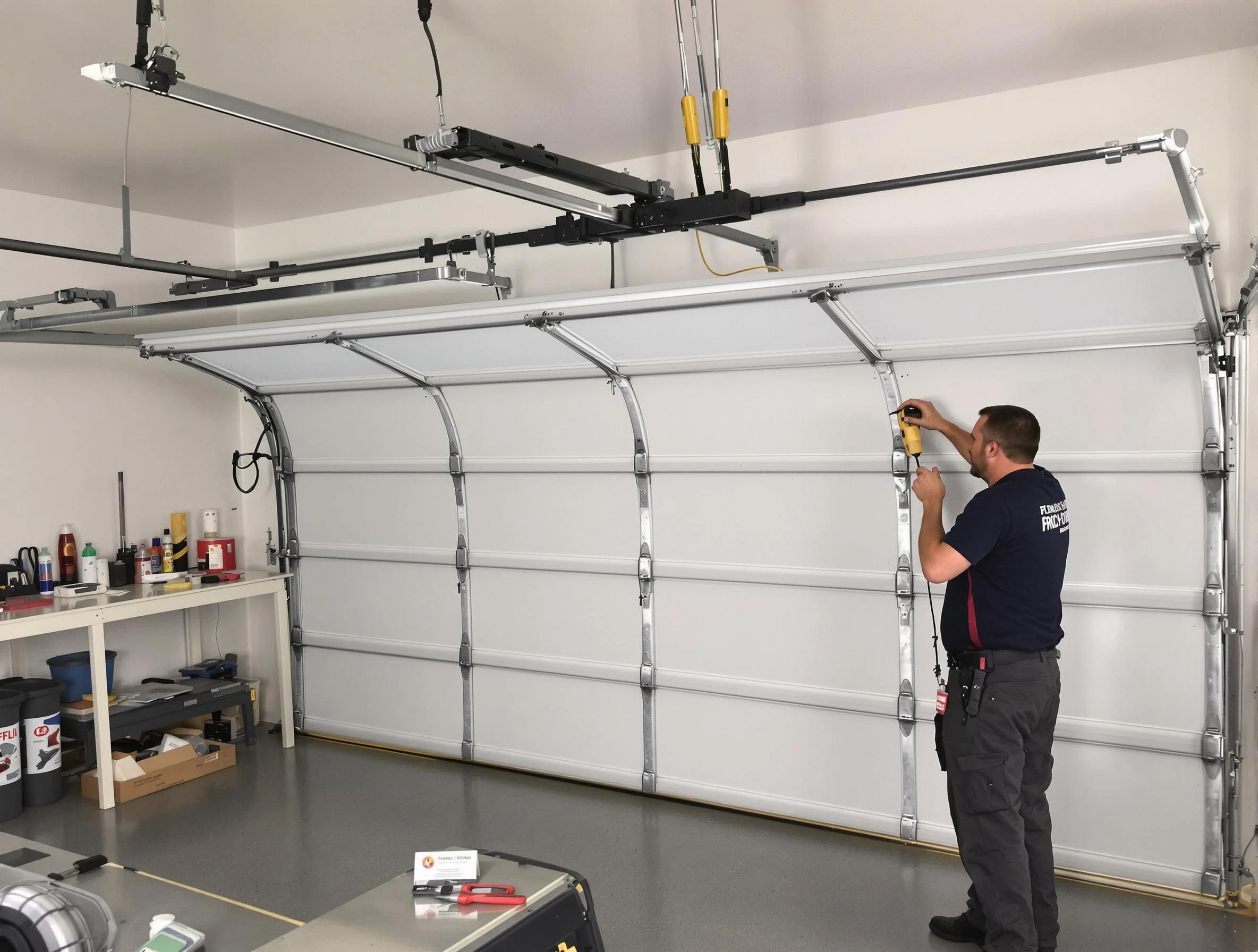 Webster Garage Door Repair certified technician performing overhead door system repair in Webster